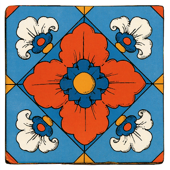 Geometric Azulejo Tile Design in Blue and Orange