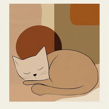 Geometric Illustration of a Sleeping Cat in Earth Tones for Living Room Geometric Illustration of a Sleeping Cat in Earth Tones for Living Room