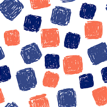 Geometric Scribbles Pattern in Cobalt Blue and Coral