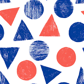 Geometric Scribbles Pattern in Cobalt Blue and Coral