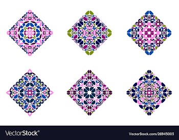 Geometrical petal square shape set - colorful vector image