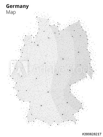 Germany map illustration in blockchain technology network style on white background