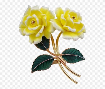 Ges Gesch Yellow Celluloid Double Rose Brooch - Transparent Png Roses Yellow