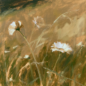 Gestural Sepia Sketch of Flowers in Grass