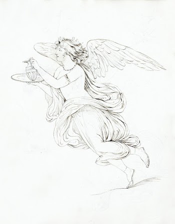 Gevleugelde figuur met een kan op een dienblad, (1820) by Jonkvrouw Elisabeth Kemper. Original from The Rijksmuseum. Digitally enhanced by rawpixel.