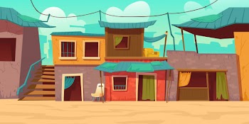 Ghetto street with poor dirty houses, shacks Free Vector