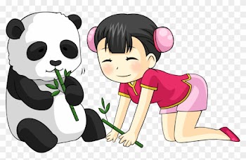 Giant Panda Bamboo Panda Cartoon Illustration - Cartoon Girl With Cartoon Panda