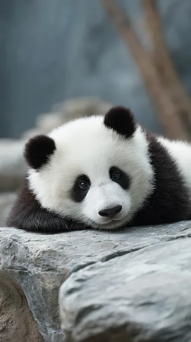 Giant Panda Playfully Rolling Down a Hill Giant Panda Playfully Rolling Down a Hill