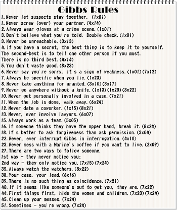 Gibb's Rules: I like this list because it lists what episodes the ...
