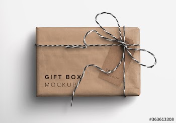 Gift Box and Tag Mockup