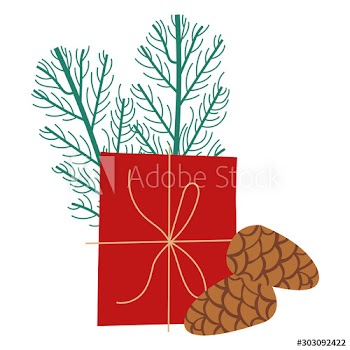 gift box present with seeds and branches