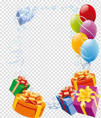 Gifts and balloons illustration, Happy Birthday Card! frame Greeting card , Gift box balloons decorative borders transparent background PNG clipart