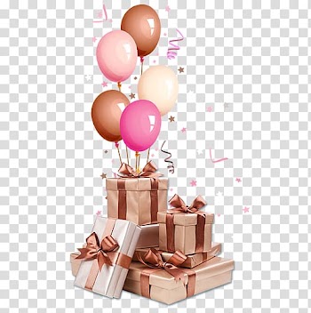 Gifts with balloons art, Paper Gift Decorative box Ribbon, gift transparent background PNG clipart