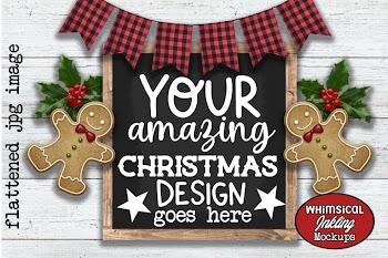 Gingerbread And Bunting Sign-Christmas Mockup