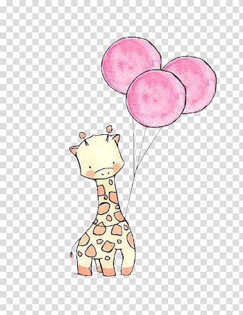 Giraffe with tree balloons drawing, Paper Drawing Art Watercolor painting Illustration, Giraffe Balloon transparent background PNG clipart
