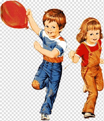 Girl and boy pulling red balloon illustration, Children Playing With Balloon transparent background PNG clipart