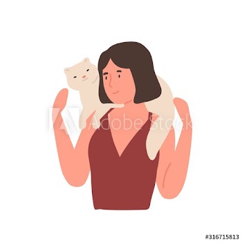 Girl and cat flat vector illustration