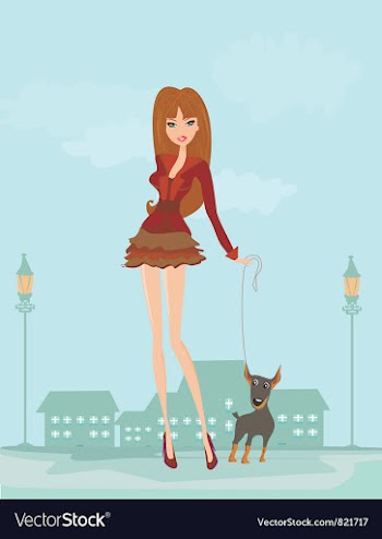 Girl and her puppy vector image