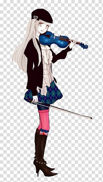 Girl anime character playing violin illustration transparent background PNG clipart