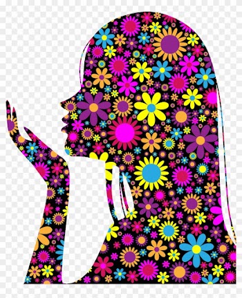 Girl Blowing Into Palm Silhouette - Girl Silhouette Flowers Png
