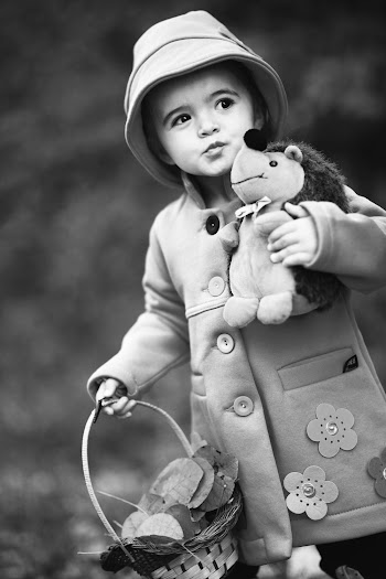 Girl Carrying Basket And Plush Toy