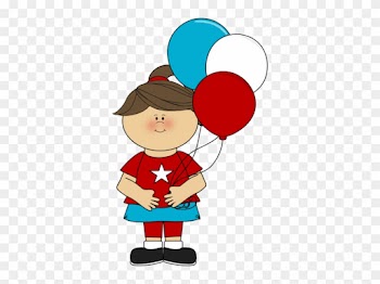 Girl Celebrating July 4th - Girl With Balloons Clipart