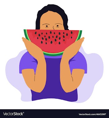 girl character eating watermelon