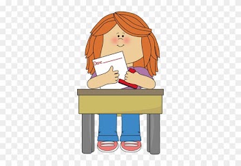 Girl Date Stamper - Girl Sitting At Desk Clipart