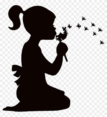 Girl Dispersing Dandelions - Little Girl Blowing Dandelion Silhouette