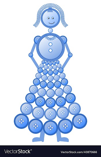 girl figurine made of blue buttons
