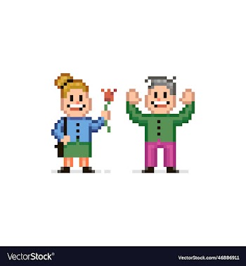 girl giving a flower to a joyful guy