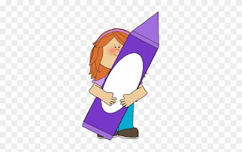 Girl Holding A Big Purple Crayon - Girl With Crayons Clipart