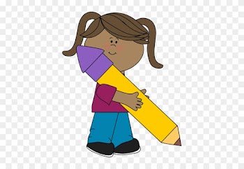 Girl Holding A Big Yellow Pencil Clip Art - Girl Holding Pencil Clipart