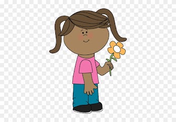 Girl Holding A Flower - Girl Holding A Flower Clip Art