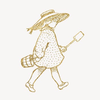 Girl holding shovel clipart, gold | Free Photo Illustration - rawpixel
