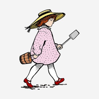 Girl holding shovel clipart, vintage | Free Photo - rawpixel