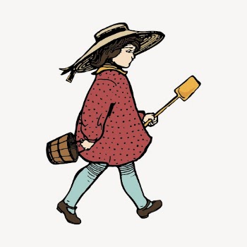 Girl holding shovel clipart, vintage | Free PSD Illustration - rawpixel