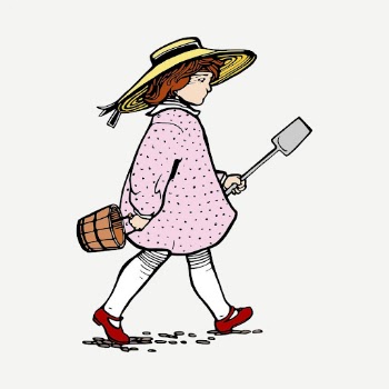 Girl holding shovel clipart, vintage | Free PSD - rawpixel