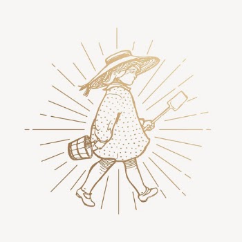 Girl holding shovel clipart, vintage | Free Vector Illustration - rawpixel