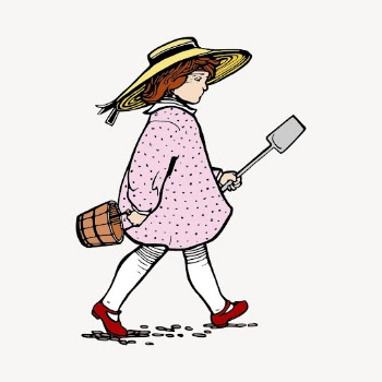 Girl holding shovel clipart, vintage | Free Vector - rawpixel