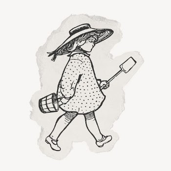 Girl holding shovel drawing, ripped | Free PSD Illustration - rawpixel
