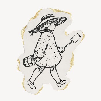 Girl holding shovel drawing, ripped | Free PSD Illustration - rawpixel