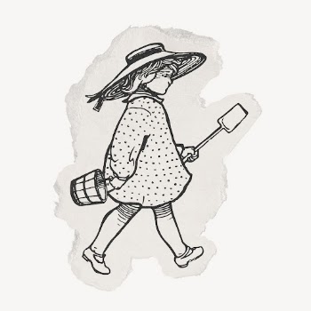 Girl holding shovel drawing, torn | Free Photo Illustration - rawpixel