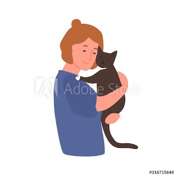 Girl hugging cat flat vector illustration