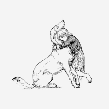 Girl hugging dog clipart, vintage | Free Photo - rawpixel