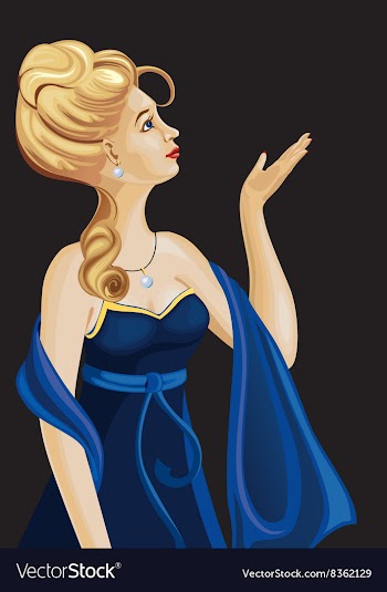 Girl In a Blue Ball Gown Looking Up into the Sky vector image
