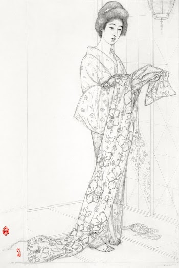 Girl in a Summer Kimono (1920) drawing in… | Free public domain illustration