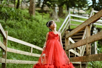 Girl In Red Dress Holding Candle Lantern 