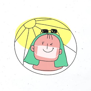 Girl in summer and mask vector new normal lifestyle doodle sticker