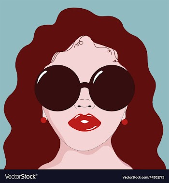 girl in sunglasses with brown hair and red lips